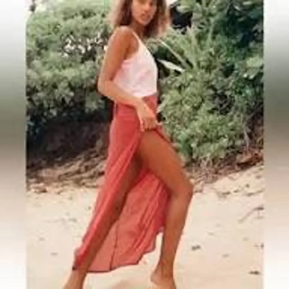 Lulus Seaside Retreat Red And Blush Maxi Swim Cover up, Side Slit, New Sz S
